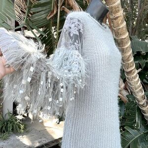 BSB collection, fuzzy shaggy knit sweater dress